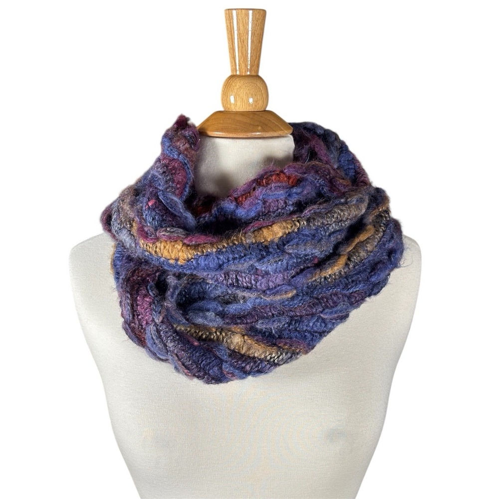 Fuzzy Scarf Knit Infinity Faux Mohair Purple Artsy Fairy Grunge Hippie 90s Y2K